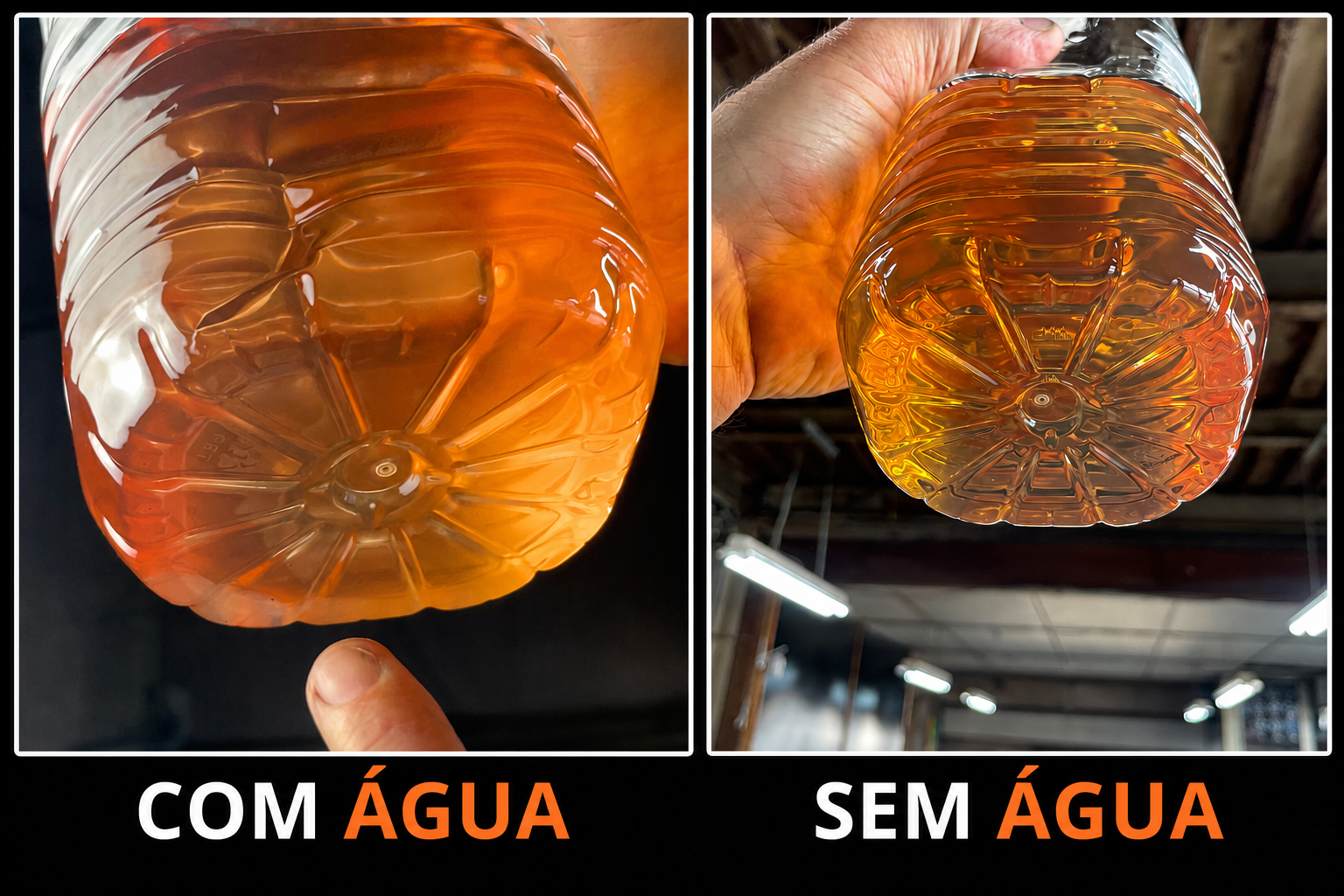 Comparação do combustível: com água e sem água
